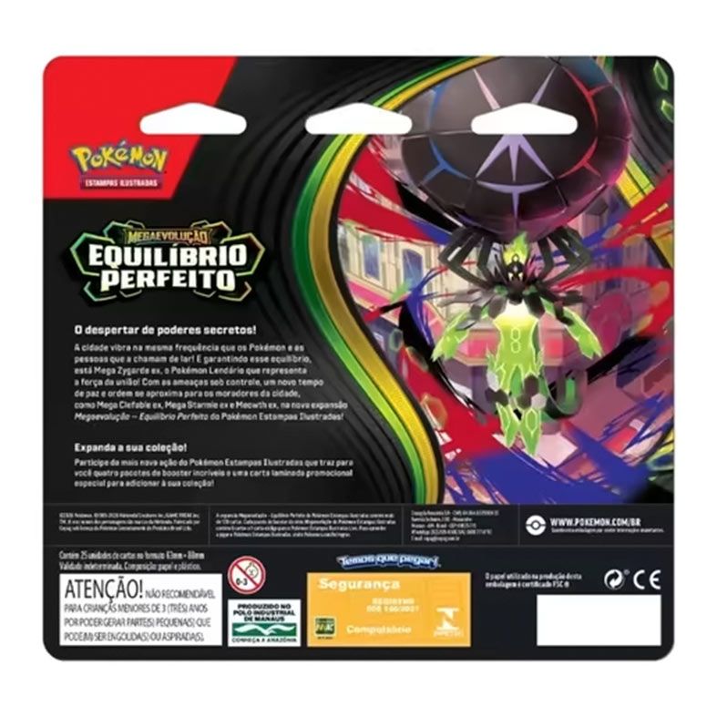 Pokémon TCG, Combo com 3 Pacotes de Booster de Megaevolução Equilíbrio Perfeito, 18 cartas + 1 carta promocional, 4444410375