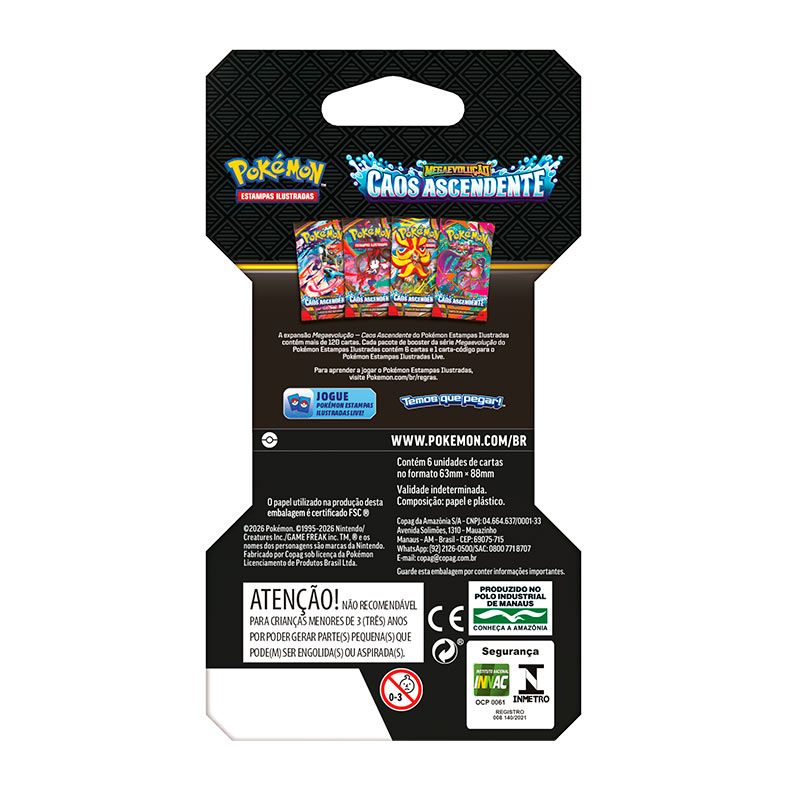 Pokémon TCG, Booster com Embalagem Especial de Megaevolução Caos Ascendente, 6 cartas, 4444410404