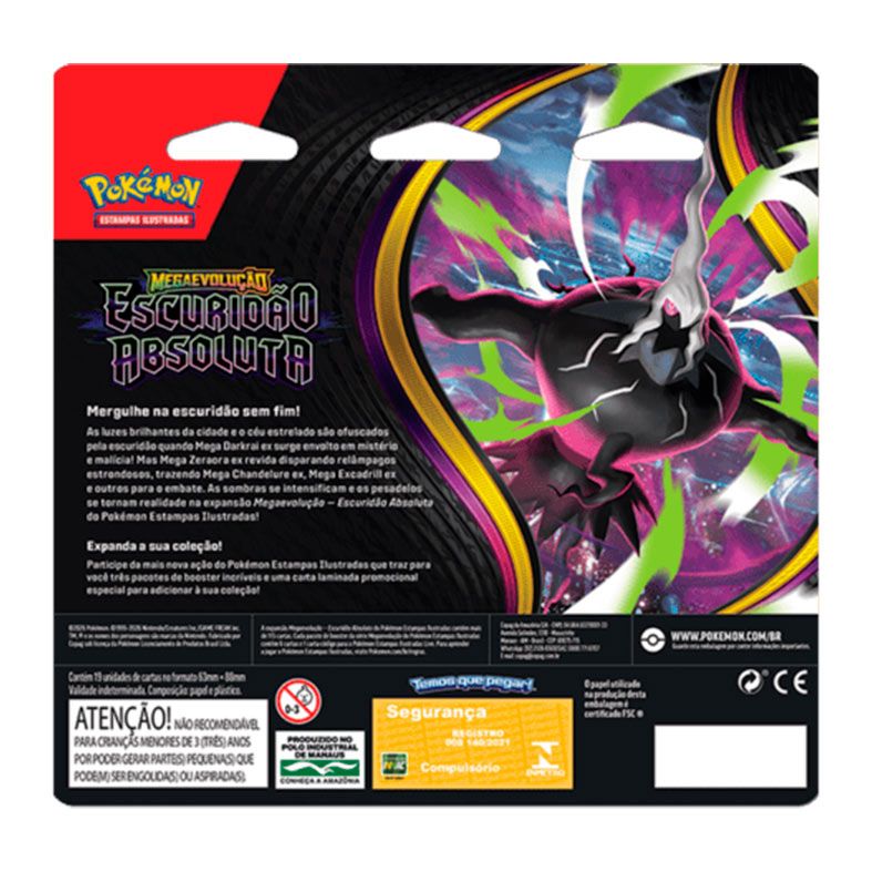 Pokemon TCG, Combo com 3 Pacotes de Booster De Megaevolucao Escuridao Absoluta, 18 cartas + 1 carta promocional, 4444410419
