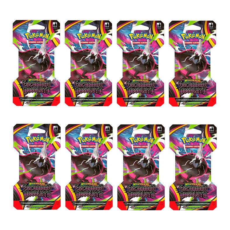 Kit 8 Boosters Pokémon TCG, com Embalagem Especial de Megaevolução Escuridão Absoluta, 48 cartas