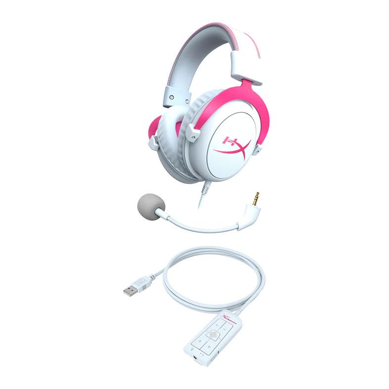 Headset Gamer HyperX Cloud II, Som Surround 7.1, Drivers 53mm, Branco e Rosa, 4P5E0AA