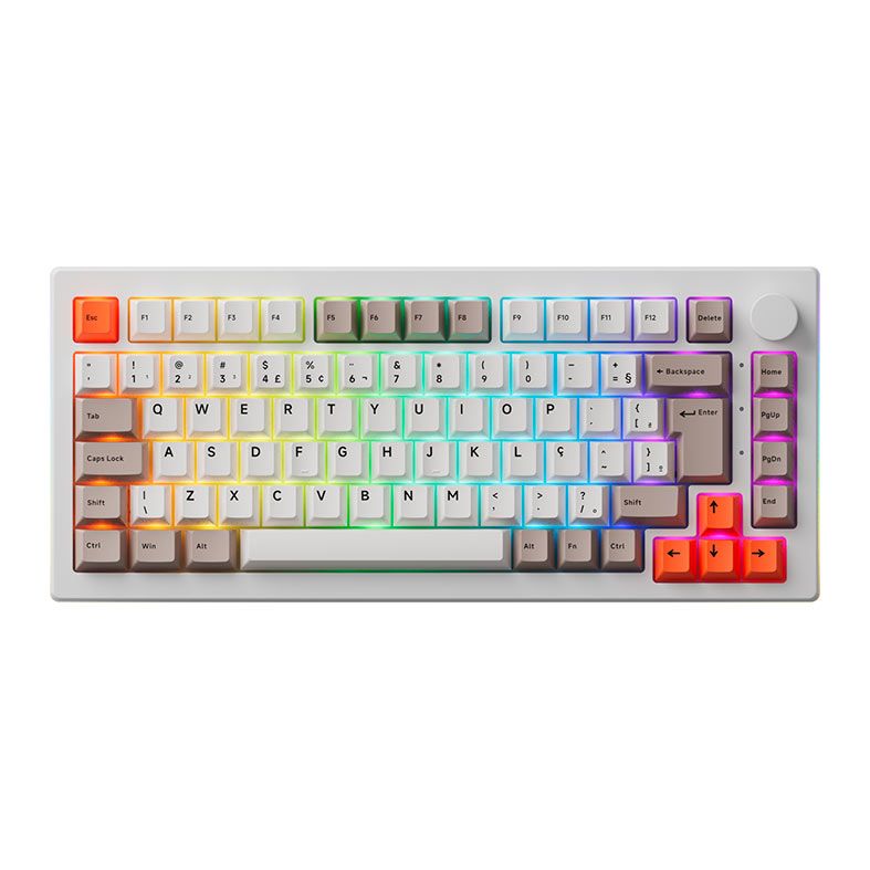 Teclado Mecanico Akko 5075S Steam Engine, RGB, ABNT2, White, Switch Cream Blue, 5075S-WH-S-BLUE