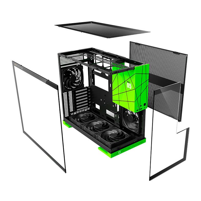 Gabinete Gamer Geometric Future Model 5, Mid-Tower, Lateral de Vidro, Com 5 Fans, Preto e Verde, GEO-M5F-BNV