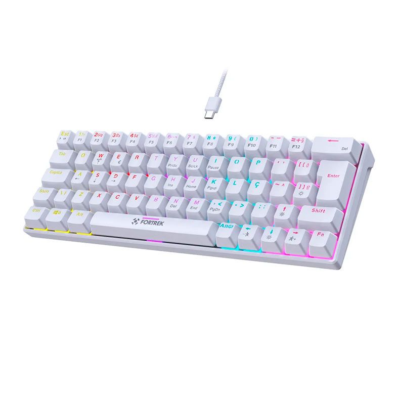 Teclado Mecanico Fortrek Gravity 65%, Rainbow, ABNT2, Switch Red, Branco, 84975