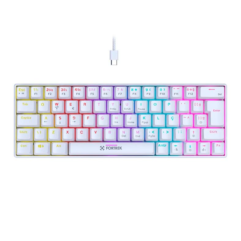 Teclado Mecanico Fortrek Gravity 65%, Rainbow, ABNT2, Switch Red, Branco, 84975