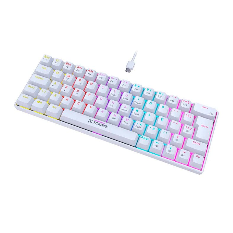 Teclado Mecanico Fortrek Gravity 65%, Rainbow, ABNT2, Switch Red, Branco, 84975
