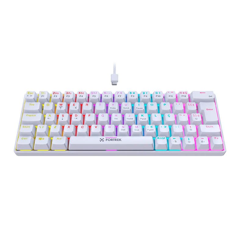 Teclado Mecanico Fortrek Gravity 65%, Rainbow, ABNT2, Switch Red, Branco, 84975