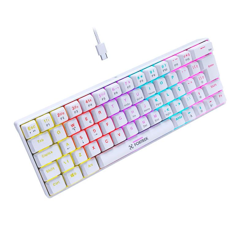 Teclado Mecanico Fortrek Gravity 65%, Rainbow, ABNT2, Switch Red, Branco, 84975