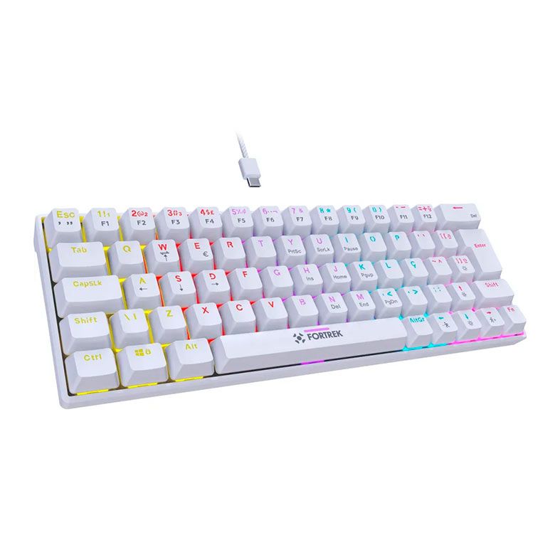Teclado Mecanico Fortrek Gravity 65%, Rainbow, ABNT2, Switch Red, Branco, 84975