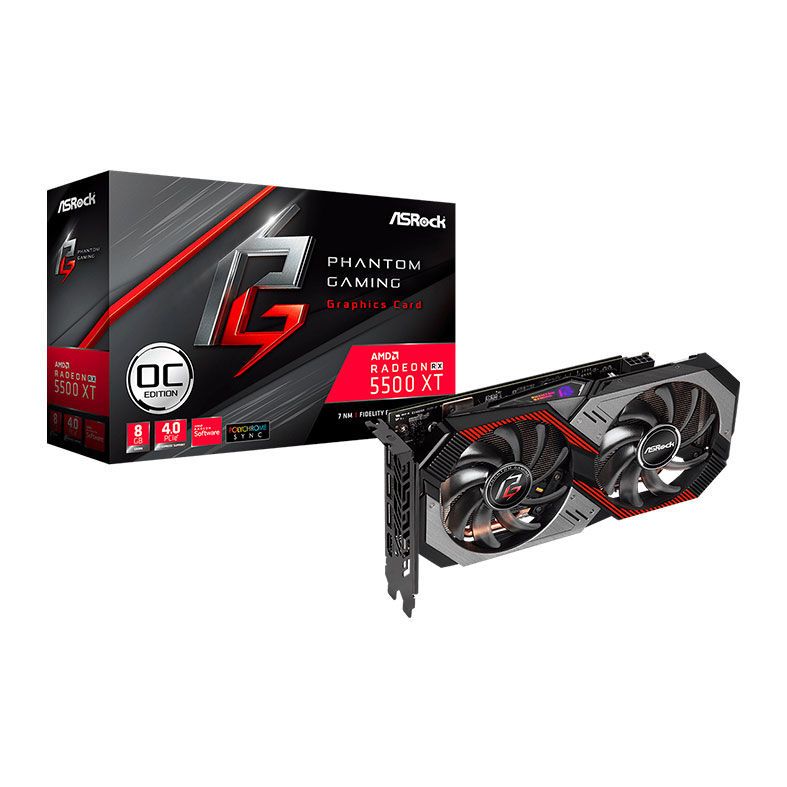 Placa de Video ASRock Radeon RX 5500XT 8GB Phantom Gaming D OC 128BIT, 90-GA1NZZ-00UANF