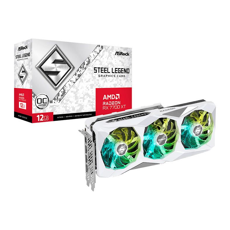Placa de Video AsRock Radeon RX 7700 XT Steel Legend White OC, 12GB, GDDR6, 192-bit, 90-GA4PZZ-00UANF