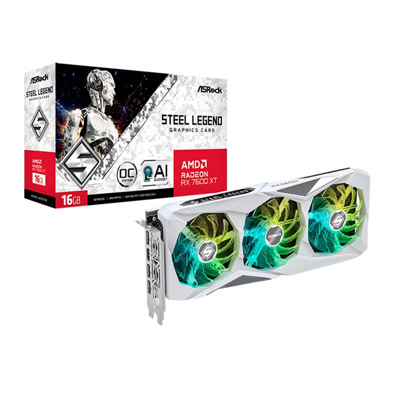 Placa de Video AsRock Radeon RX 7600 XT Steel Legend White OC, 16GB, GDDR6, 128-bit, 90-GA4ZZZ-00UANF