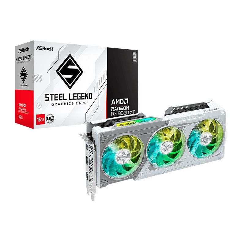 Placa de Video AsRock Radeon RX 9060 XT Steel Legend OC, 16GB, GDDR6, 128-bit, 90-GA5JZZ-00UANF-NAC