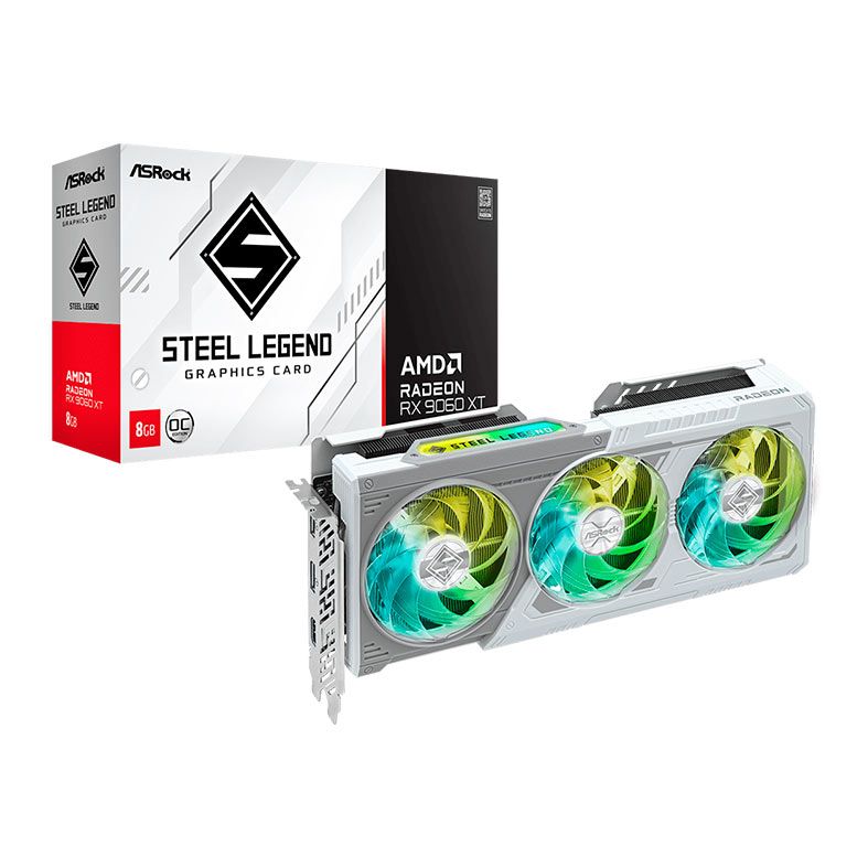Placa de Video AsRock Radeon RX 9060 XT Steel Legend OC, 8GB, GDDR6, 128-bit, 90-GA5ZZZ-00UANF