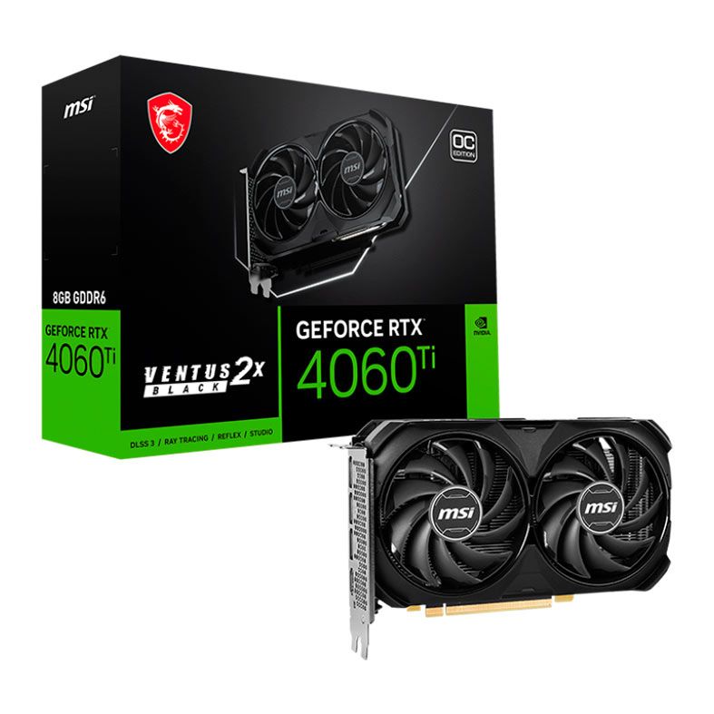 Placa de Video MSI GeForce RTX 4060 Ti Ventus 2x Black OC, 8GB, GDDR6, 128-bit, 912-V512-007