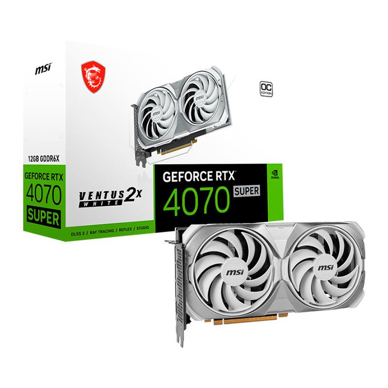 Placa de Video MSI GeForce RTX 4070 Super Ventus 2X White OC, 12GB, GDDR6X, 192-bit, 912-V513-831