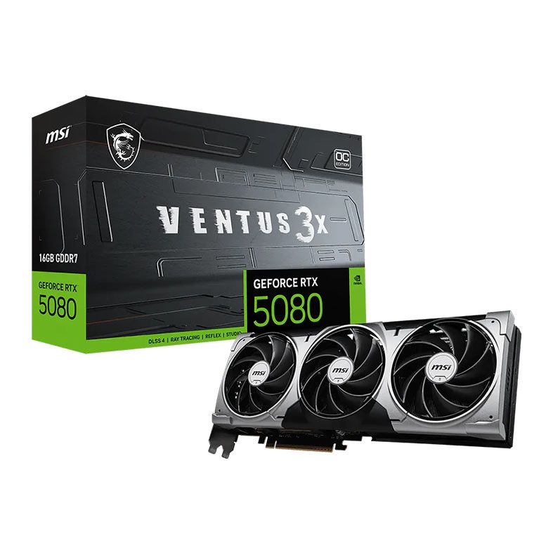 Placa de VIdeo MSI GeForce RTX 5080 Ventus 3X OC, 16GB, GDDR7, 256-bit, 912-V531-676-NAC