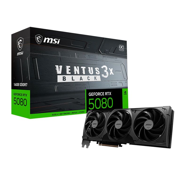 Placa de Video MSI GeForce RTX 5080 Ventus 3X OC Black, 16GB, GDDR7, 256-bit, 912-V531-676