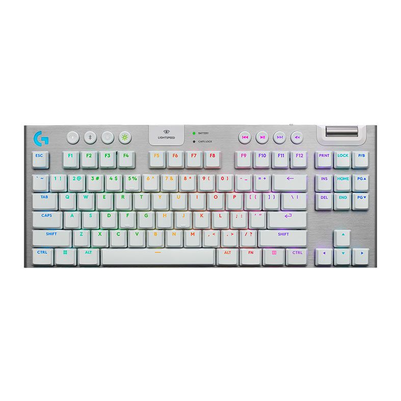 Teclado Mecanico Gamer Logitech G915 X LightSpeed TKL, RGB, Bluetooth, Switch Marrom, Branco, 920-012732