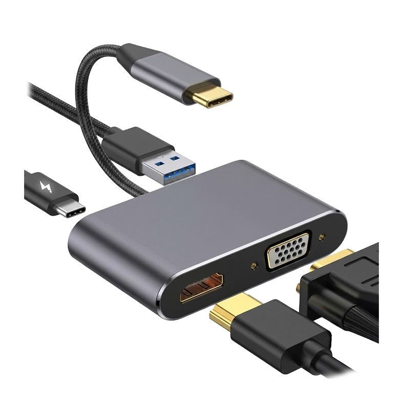 Adaptador MD9, Tipo C x HDMI+USB+Tipo C+VGA, 9405