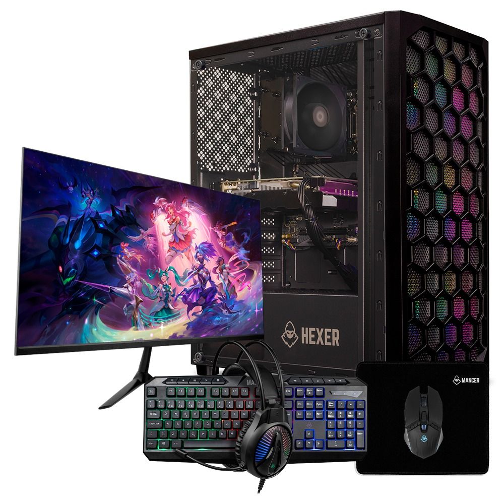 PC Gamer Completo Mancer Nidogue VIII, Intel Core i7, Radeon RX 580 8GB, 16GB DDR3, SSD 480GB + Monitor + Kit Periféricos