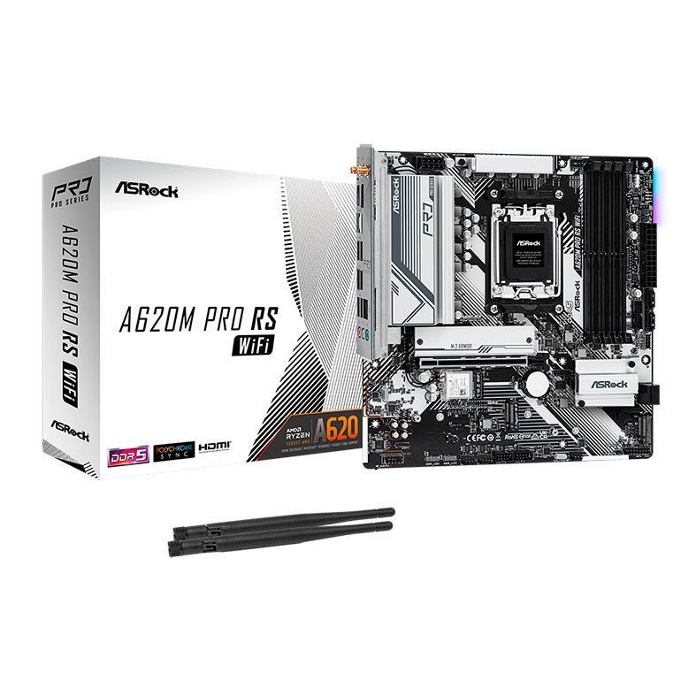 Placa Mae AsRock A620M PRO RS WiFi, DDR5, Socket AM5, M-ATX, Chipset AMD A620, A620M-PRO-RS-WIFI