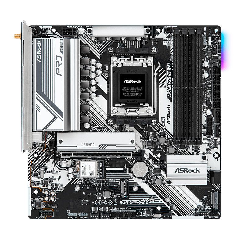 Placa Mae AsRock A620M PRO RS WiFi, DDR5, Socket AM5, M-ATX, Chipset AMD A620, A620M-PRO-RS-WIFI