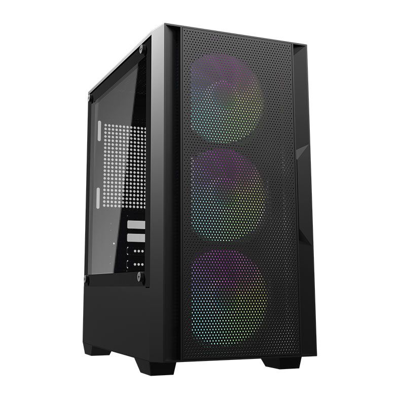 Gabinete Gamer Aigo Darkflash C195M Mesh, Rainbow, Mini-Tower, Lateral de Vidro, Com 3 Fans, Preto, AC-C195M-MESH-B-BR1
