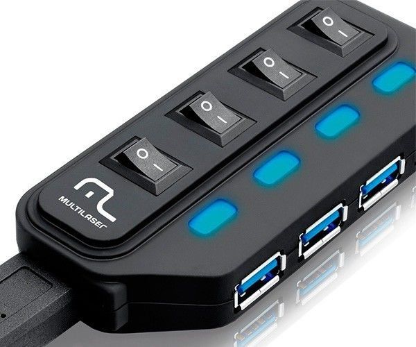 Hub Multi 4 Portas USB 3.0 Super Speed 5 Gbps Preto, AC264