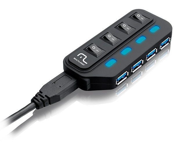 Hub Multi 4 Portas USB 3.0 Super Speed 5 Gbps Preto, AC264