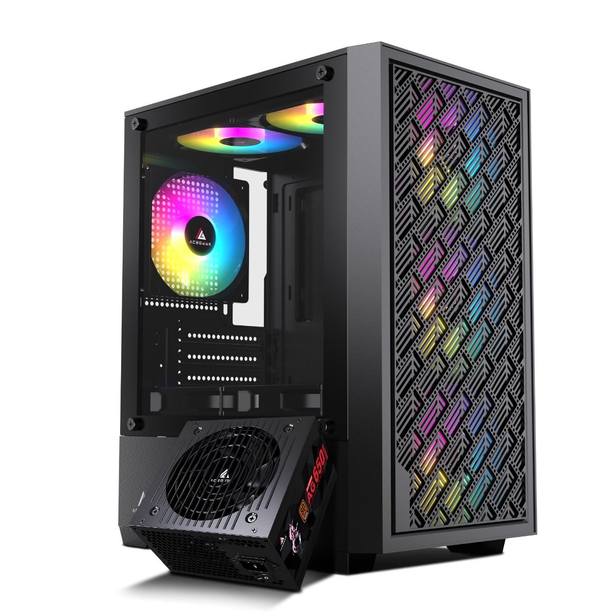 Gabinete Gamer Acegeek Matrix, Mini-Tower, Preto + Fonte Acegeek 650W