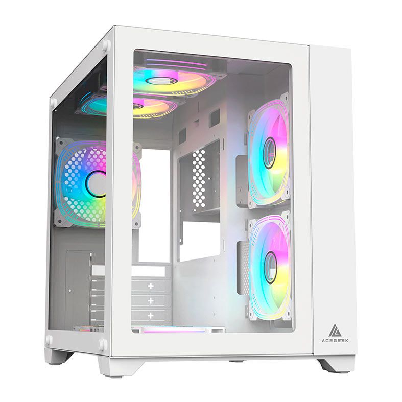 Gabinete Gamer Acegeek Aquarium M345, Mid-Tower, Lateral de Vidro, Branco, AG-AQUARIUM-M345-WH