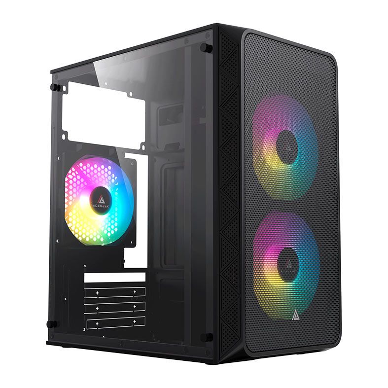 Gabinete Gamer Acegeek Aviator, Mini-Tower, Lateral de Acrilico, Com 2 Fans, Preto, AG-AVIATOR-BK-I2F
