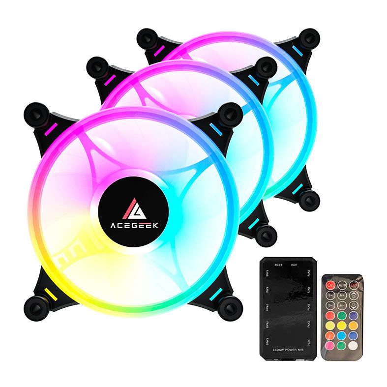 Kit Ventoinha Acegeek Crystal, 3x120mm, ARGB, Com Controladora, Preto, AG-CRYSTAL3X1-BK