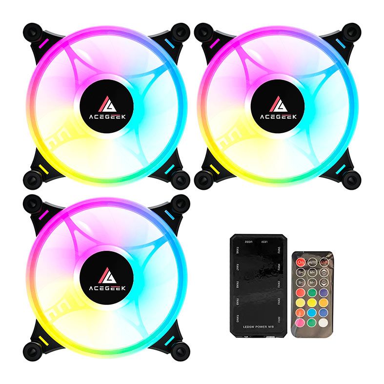 Kit Ventoinha Acegeek Crystal, 3x120mm, ARGB, Com Controladora, Preto, AG-CRYSTAL3X1-BK