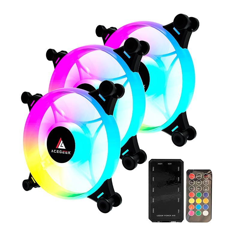 Kit Ventoinha Acegeek Crystal, 3x120mm, ARGB, Com Controladora, Preto, AG-CRYSTAL3X1-BK