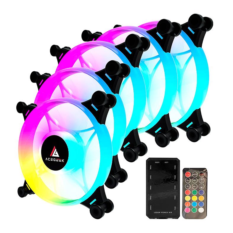 Kit Ventoinha Acegeek Crystal, 5x120mm, ARGB, Com Controladora, Preto, AG-CRYSTAL5X1-BK