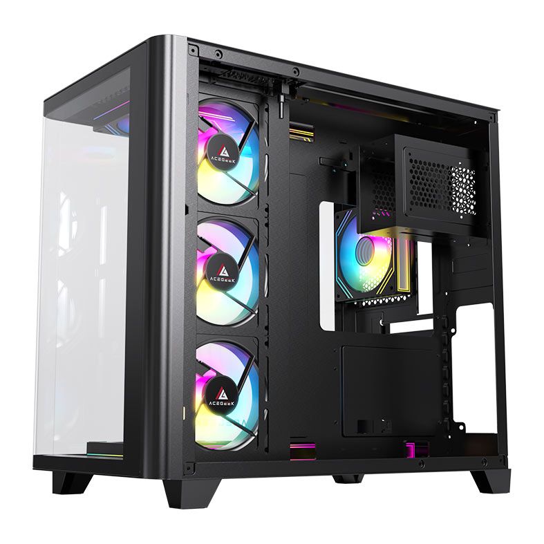 Gabinete Gamer Acegeek CurveX, Mid-Tower, Lateral de Vidro, Preto, AG-CURVEX-BK