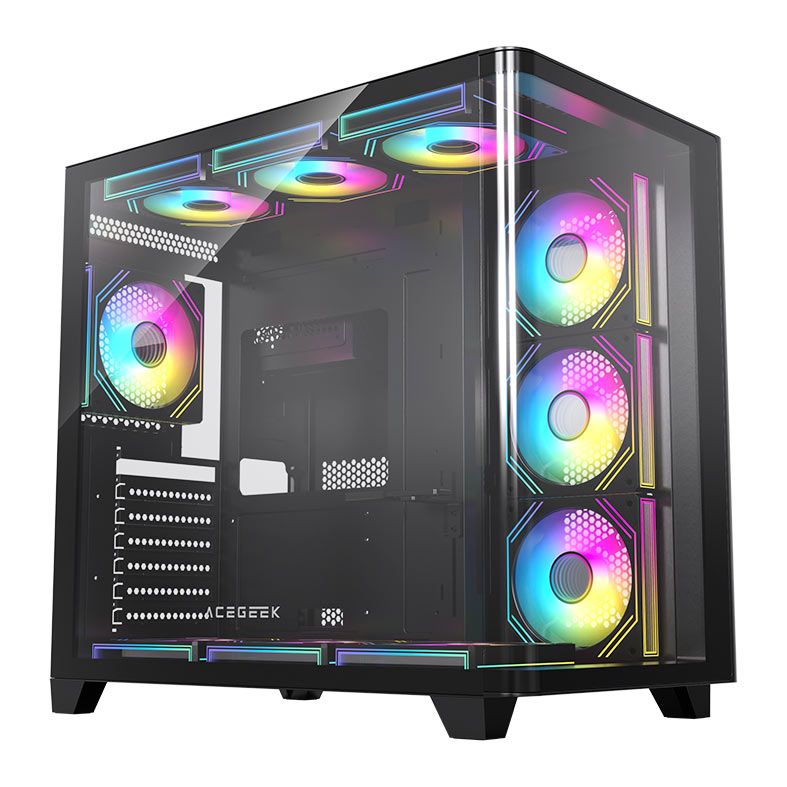 Gabinete Gamer Acegeek CurveX, Mid-Tower, Lateral de Vidro, Preto