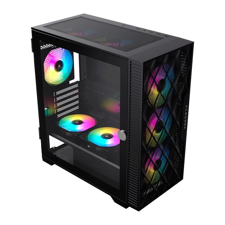 Gabinete Gamer Acegeek Darkfate Mini Mesh, Mid-Tower, Lateral de Vidro, Preto, AG-DARKFATE-MINI-MESH-BK