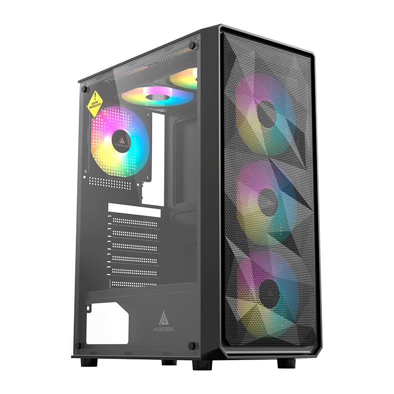 Gabinete Gamer Acegeek Diamond R339, Rainbow, Mid-Tower, Lateral de Vidro, Com 3 Fans, Preto, AG-DIAMOND-R339-BK-I4F