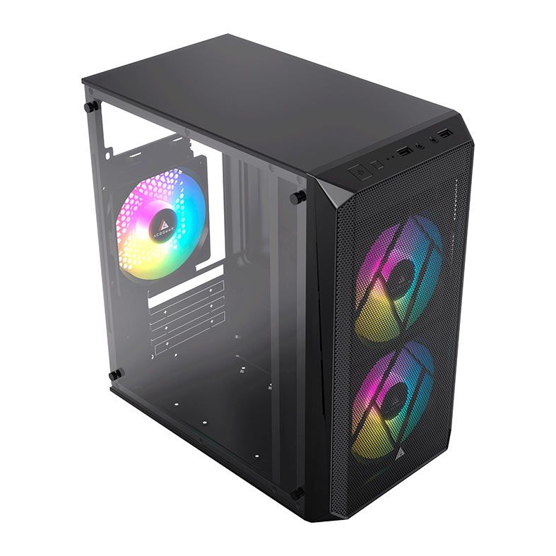 Gabinete Gamer Acegeek Forge, Mini-Tower, Lateral de Acrilico, Com 2 Fans, Preto, AG-FORGE-BK-I2F