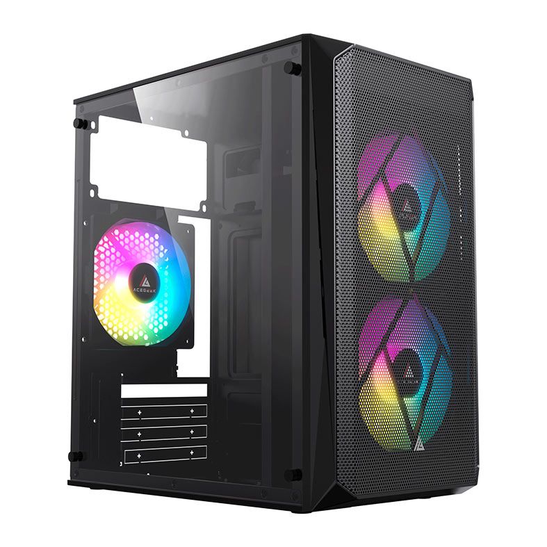 Gabinete Gamer Acegeek Forge, Mini-Tower, Lateral de Acrilico, Com 2 Fans, Preto, AG-FORGE-BK-I2F