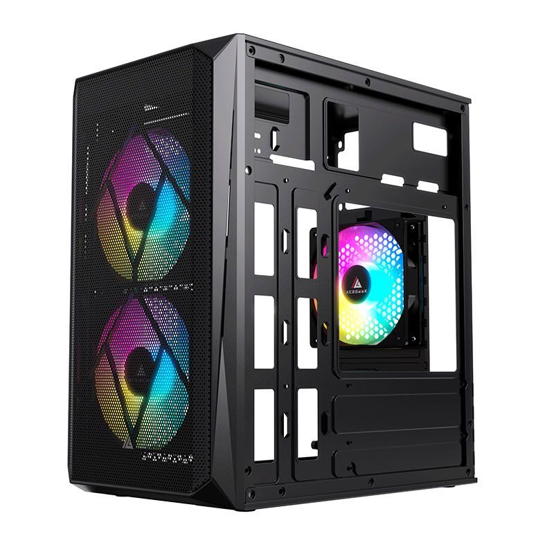 Gabinete Gamer Acegeek Forge, Mini-Tower, Lateral de Acrilico, Com 2 Fans, Preto, AG-FORGE-BK-I2F