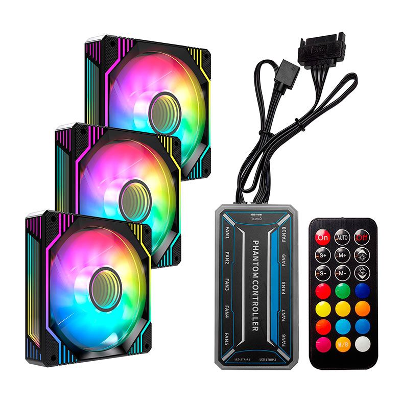 Kit Ventoinhas Acegeek Glory, ARGB, 3x120mm, Com Controladora, Preto, AG-GLORY3X1-BK