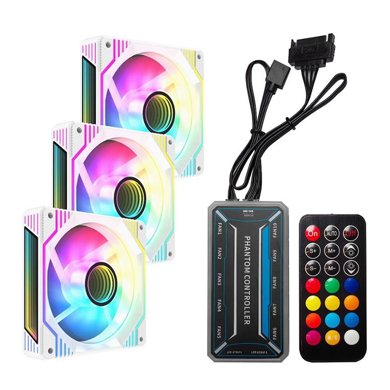 Kit Ventoinhas Acegeek Glory, ARGB, 3x120mm, Com Controladora, Branco, AG-GLORY3X1-WH