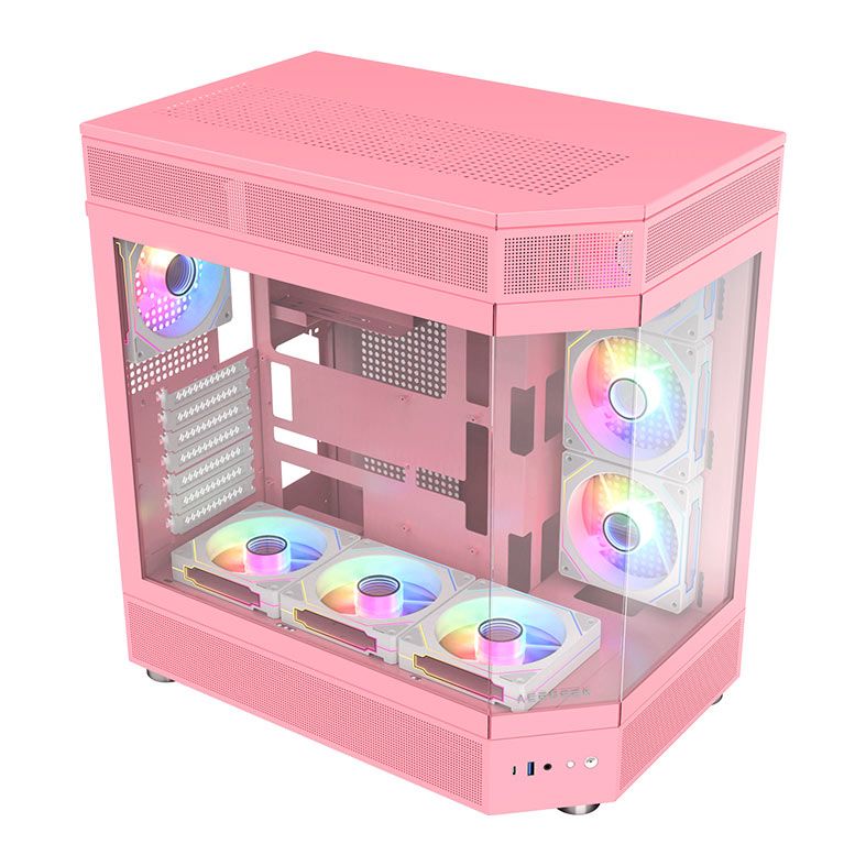 Gabinete Gamer Acegeek Icecube, Mid-Tower, Lateral de Vidro, Rosa, AG-ICECUBE-PK