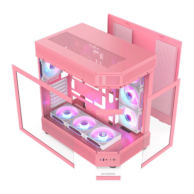 Gabinete Gamer Acegeek Icecube, Mid-Tower, Lateral de Vidro, Rosa, AG-ICECUBE-PK