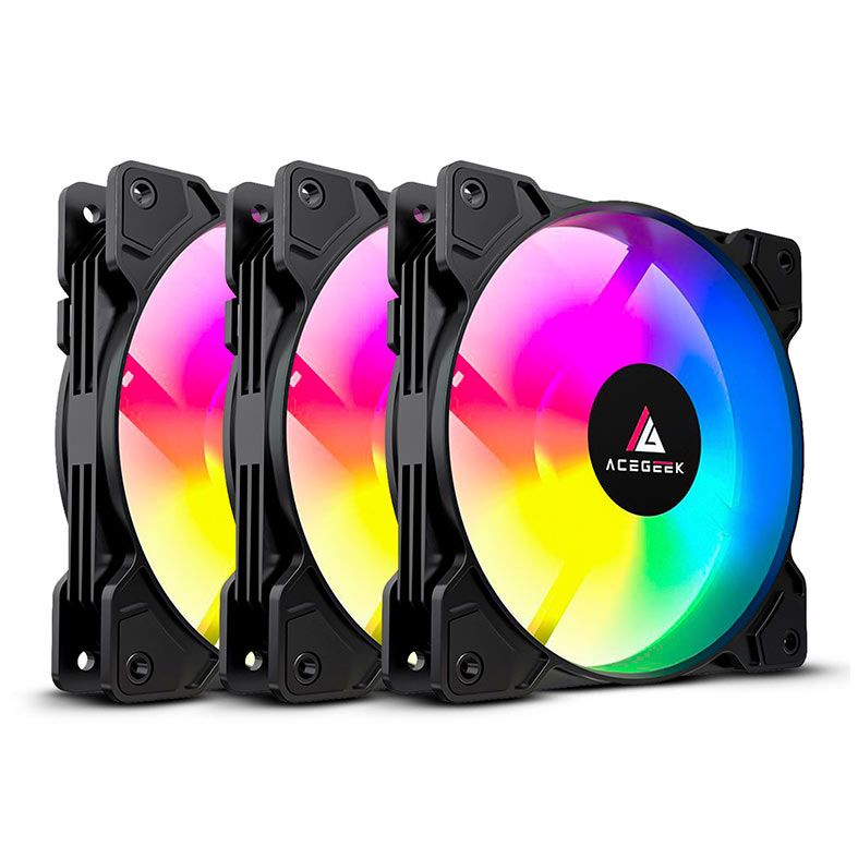 Kit Ventoinha Acegeek Glow 3x1, ARGB, 3x120mm, Preto, AG-KITGLOW3X1-BK