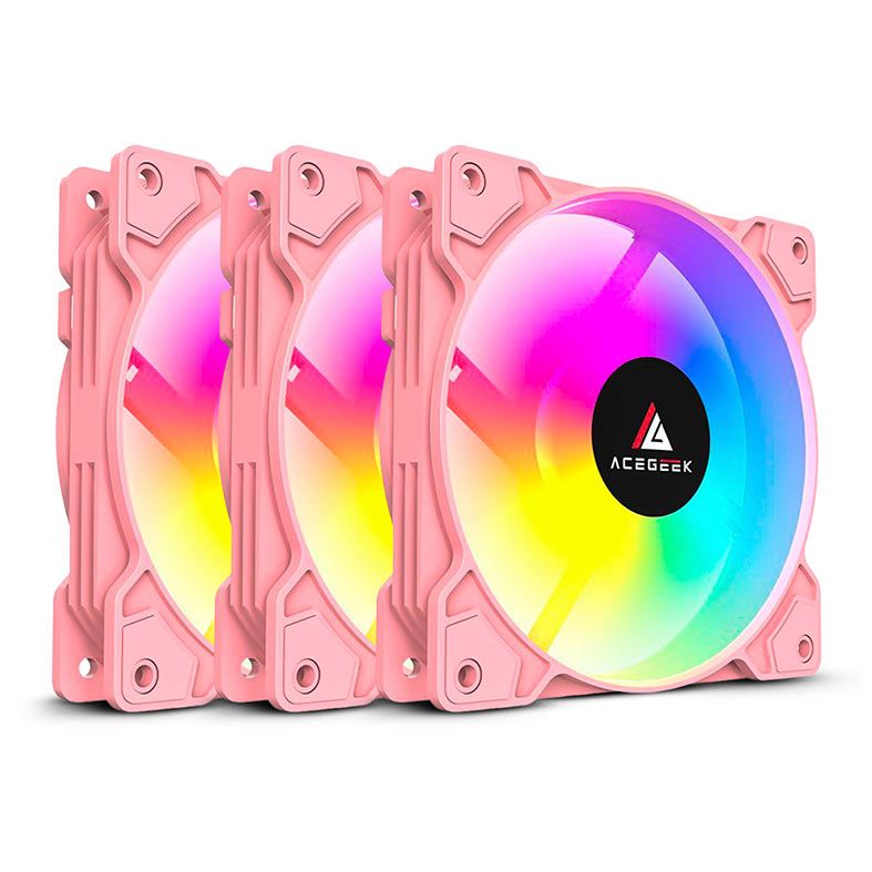 Kit Ventoinha Acegeek Glow 3x1, ARGB, 3x120mm, Rosa, AG-KITGLOW3X1-PK